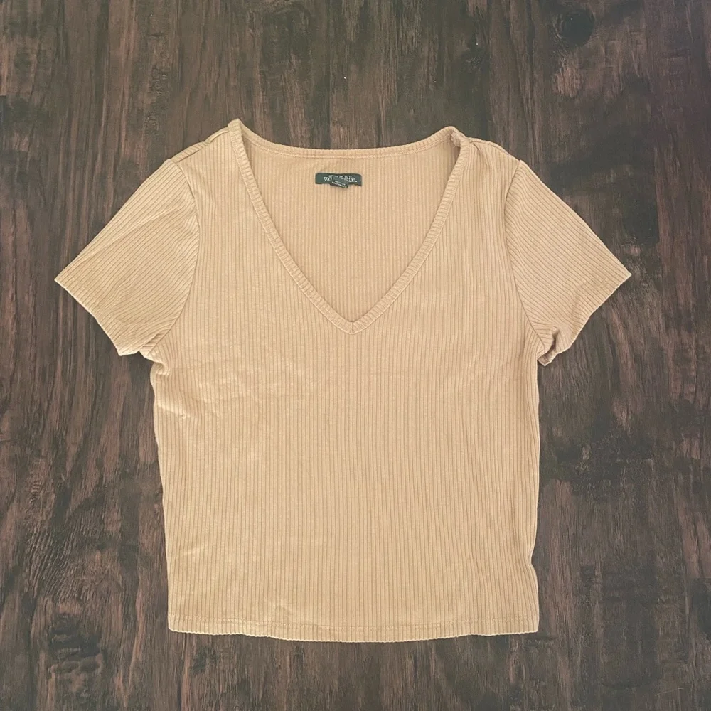 Small Tan V Neck Cropped Top - Picture 1 of 2